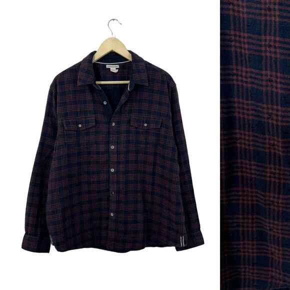 Carbon2Cobalt Large Button Flannel Shirt Long Sleeve Double Layer Mens